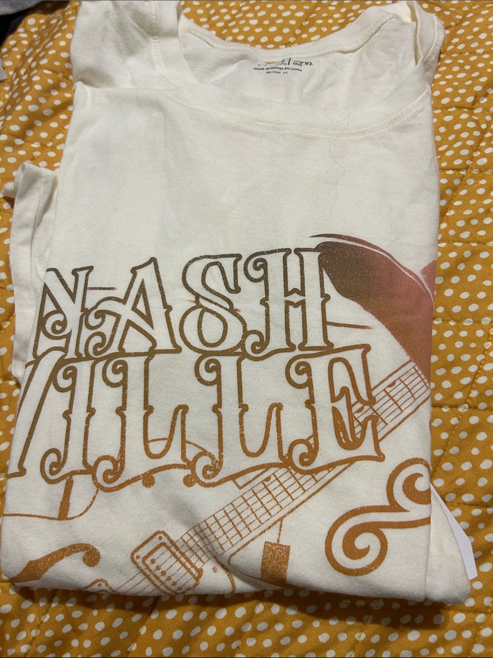 Time and Tru White Short Sleeve Tee with Brown Guitar Nashville Graphic
